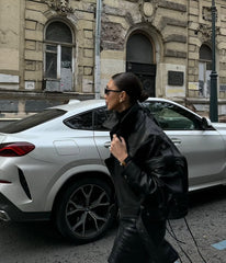Snejana geaca din piele naturală cu mâneci detașabile