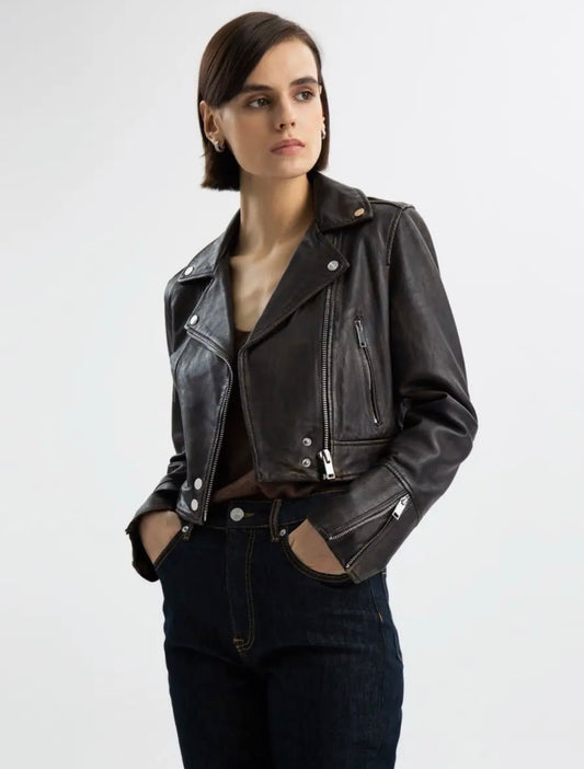 Cropped Brown Leather Jacket