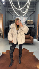 Goose Down Puffer Oversized Jacket Fox Collar. Geaca cu puf de gasca si guler din vulpe KALINKA FURS