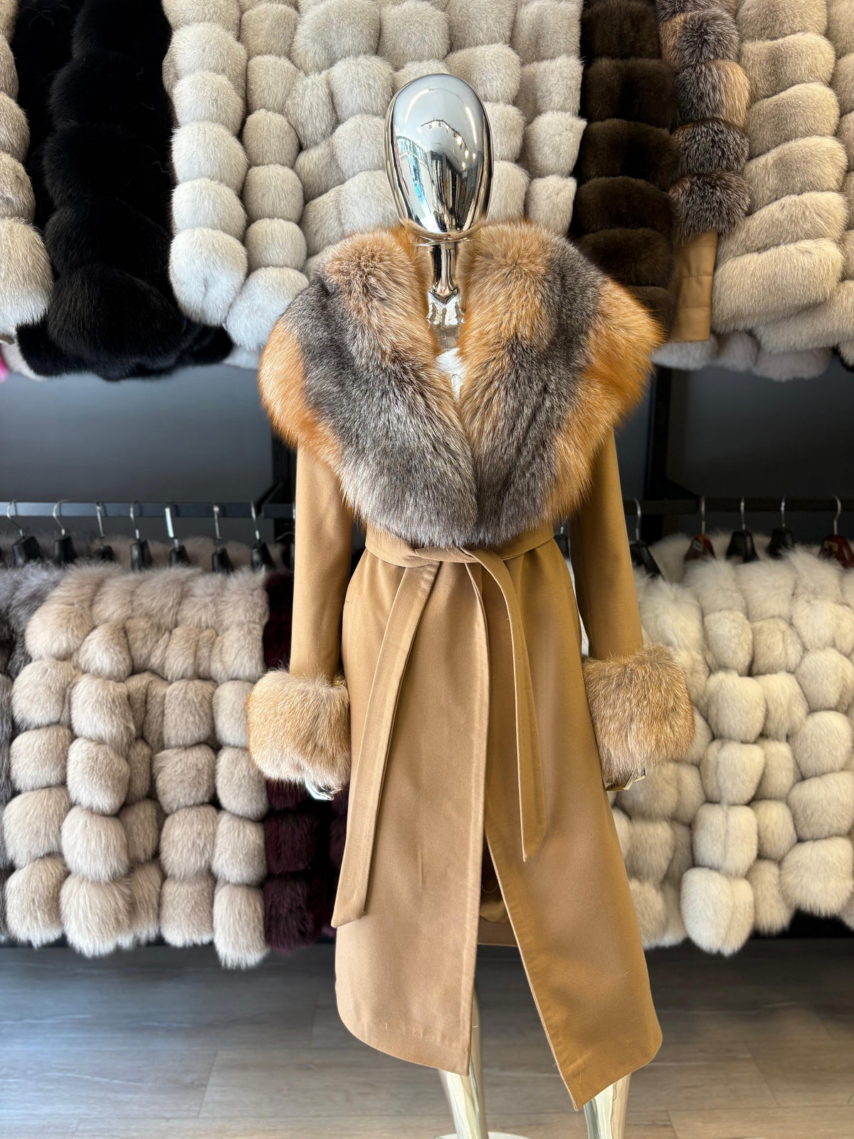 Alpaca and fox fur coat