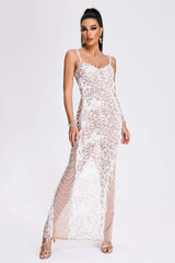 Aisha long evening dress with appliqué details