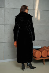 Alyna jacheta din blană naturală de vizon/nurca cu glugă și cordon