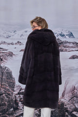 Jacheta din blană de nurcă/vizon, nuanța grafit