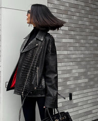 Leather Oversized Jacket Croco Effect. Geaca oversized din piele naturala efect de crocodil KALINKA FURS