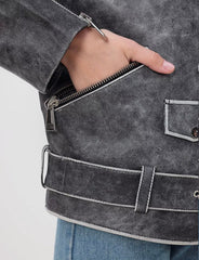 Vintage Effect Oversized Leather Jacket KALINKA FURS