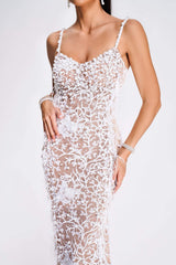 Aisha long evening dress with appliqué details