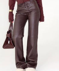 Pantaloni din piele ecologică, cu șireturi