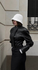 Leather Cropped Jacket. Geaca scurtă din piele KALINKA FURS