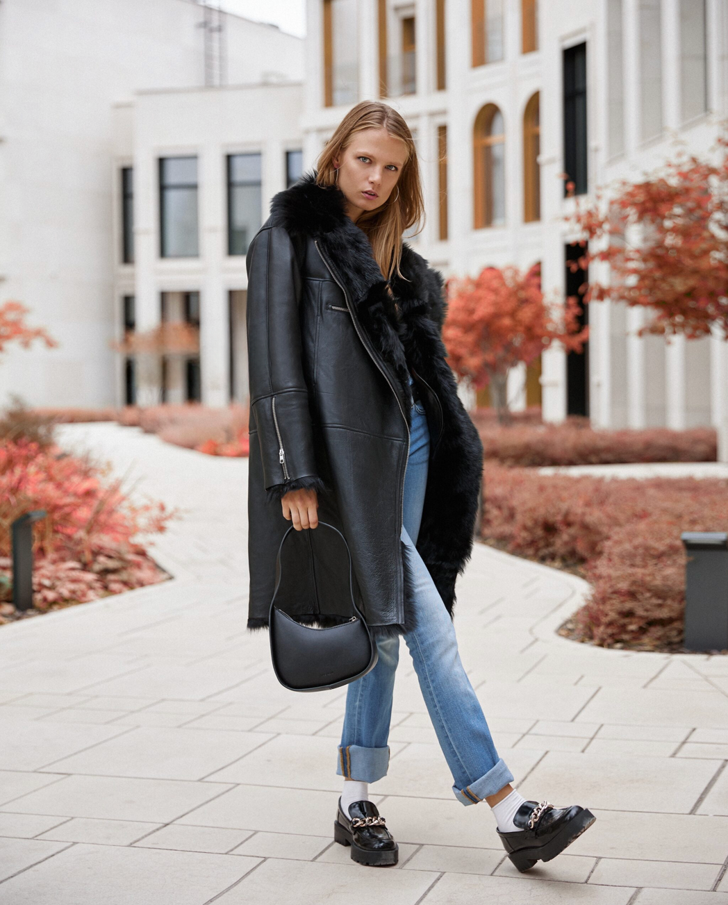 Cojoc midi cu blană naturală