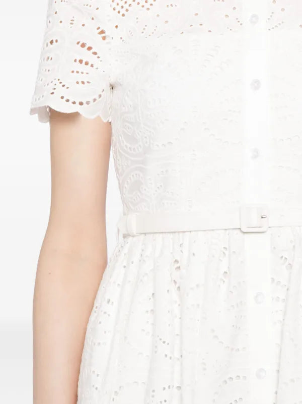 Alma rochie midi din bumbac broderie cu curea KALINKA FURS