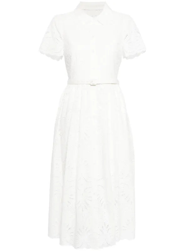 Alma rochie midi din bumbac broderie cu curea KALINKA FURS
