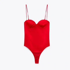Body bustier cu efect satinat roșu Mărime S/M