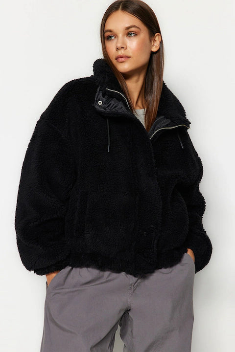 Oversized velour jacket. Geaca supradimensionata plusata