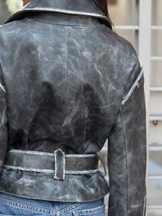 Simina natural vintage grey biker jacket with washed effect 