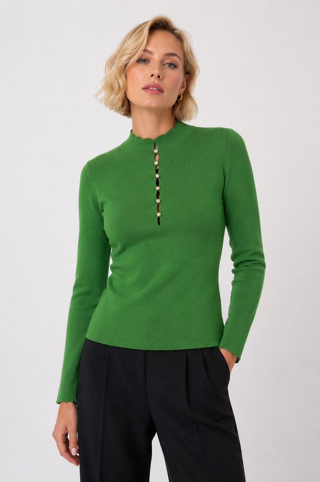 Bluză verde cu nasturi decor , S