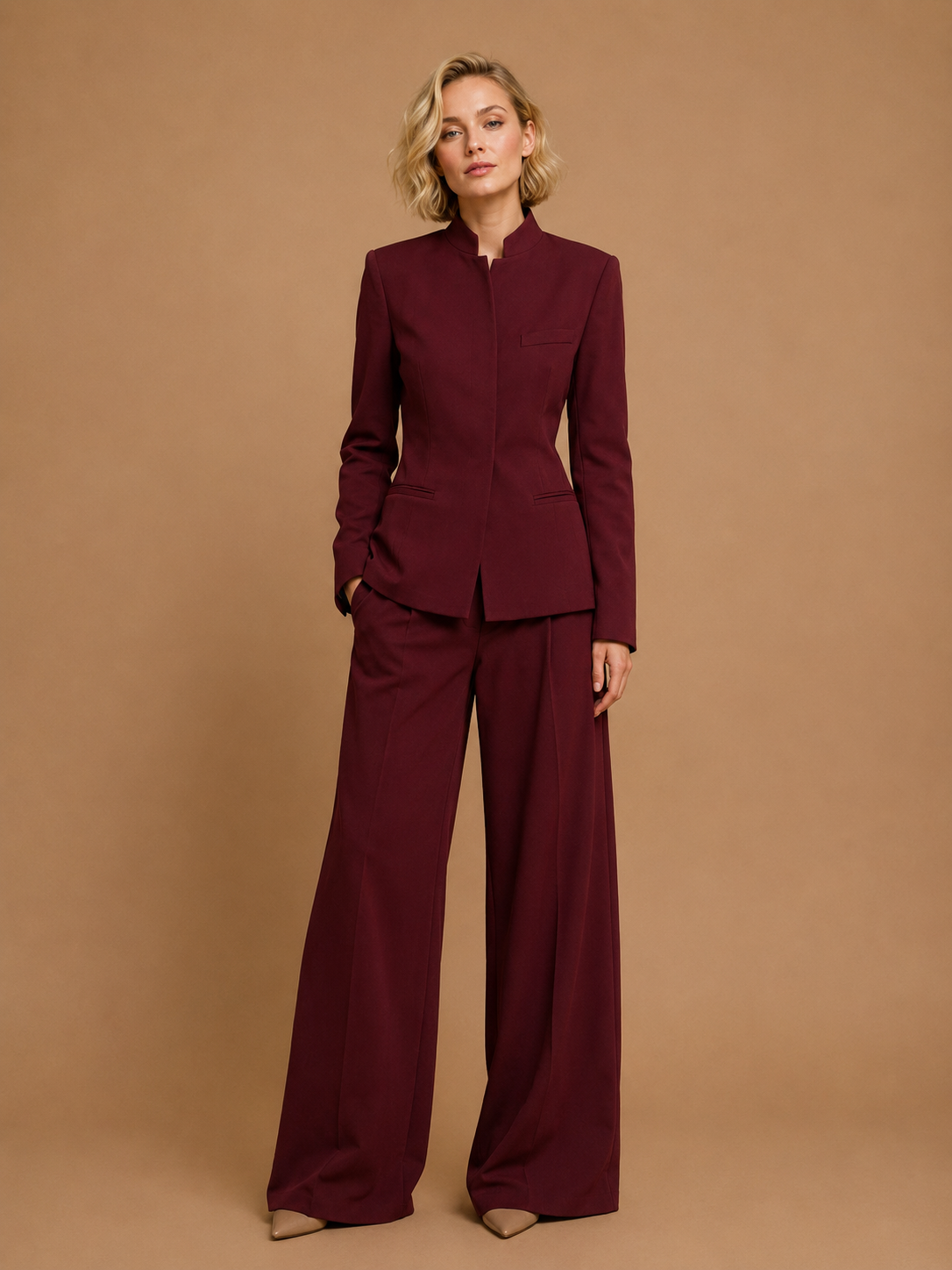 Compleu bordeaux sacou și pantaloni