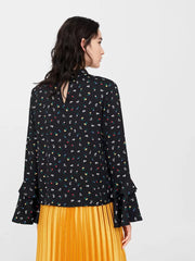 Blouse with floral print and neck detail, Mango, Size M