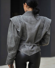Big Shoulders Jacket. Jacheta din piele cu umeri si detalii KALINKA FURS
