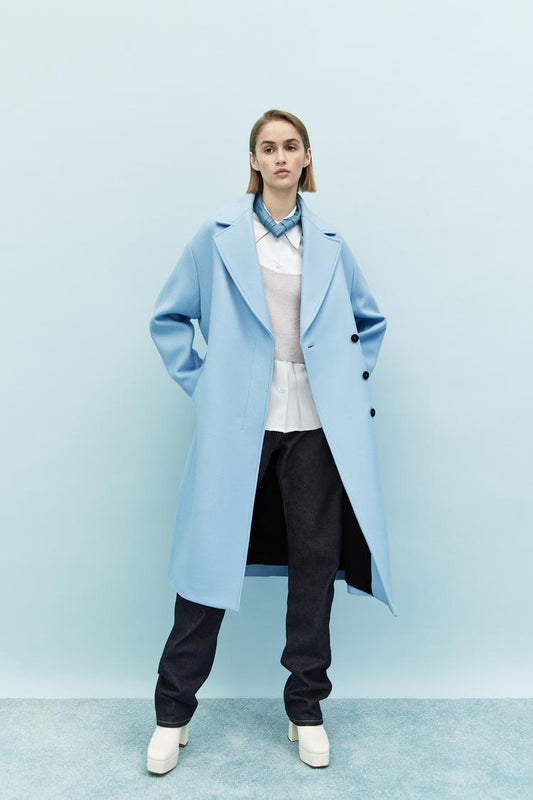 Sky blue wool coat. Palton de lana albastru KALINKA FURS