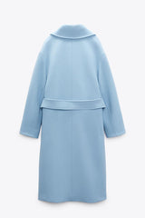 Sky blue wool coat. Palton de lana albastru KALINKA FURS