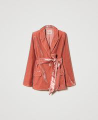 Single brested velvet blazer. Sacou din velvet cu cordon KALINKA FURS