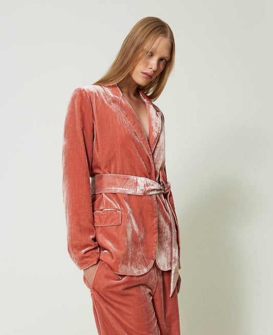 Single brested velvet blazer. Sacou din velvet cu cordon KALINKA FURS