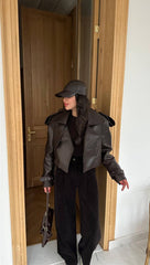Vegan leather jacket. Geaca eco cu epoleți KALINKA FURS