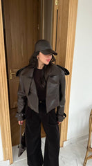 Vegan leather jacket. Geaca eco cu epoleți KALINKA FURS
