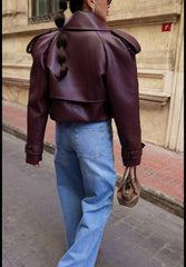 Vegan leather jacket. Geaca eco cu epoleți KALINKA FURS