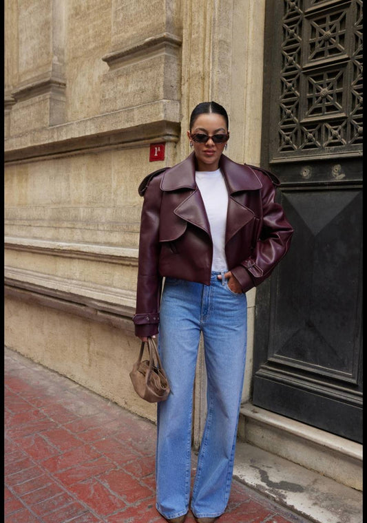 Vegan leather jacket. Geaca eco cu epoleți KALINKA FURS