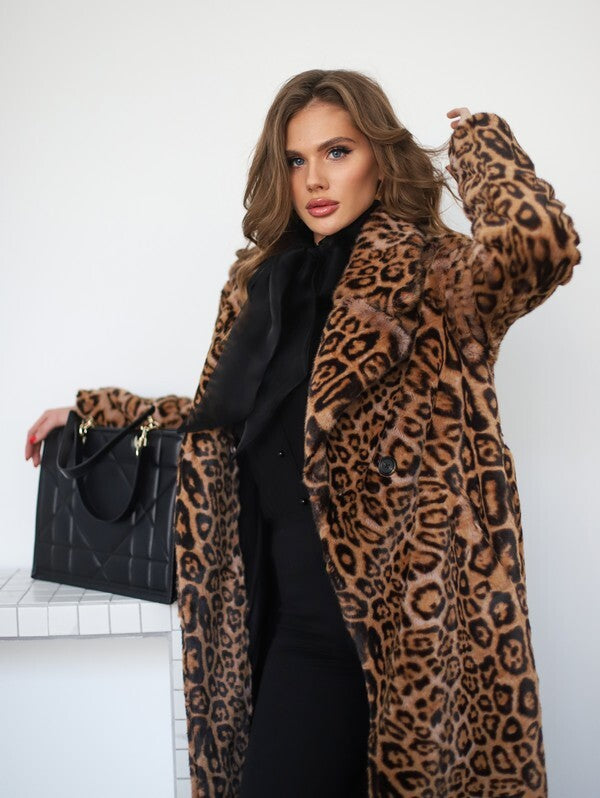 Women's Faux Fur Long Winter Coat Eco Tiger Print