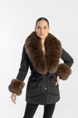Polina Faux fur jacket with natural mink fur collar and cuffs