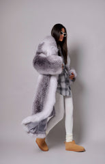 Marina jacheta din blană naturală de vulpe argintie de colecție