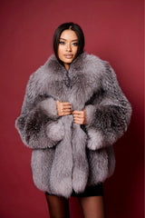 Georgia jacheta din blană naturală de vulpe argintie