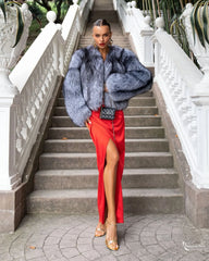 Manteau en fourrure de renard argenté naturel Célestine