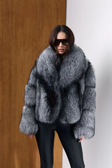 Vera Natural silver fox fur coat with collar