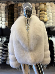 Natural white polar fox fur jacket