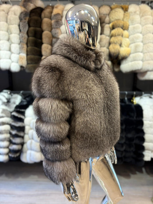 Jacheta din blana naturala de vulpe, grey shade