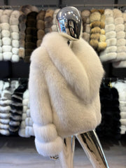 Natural white polar fox fur jacket