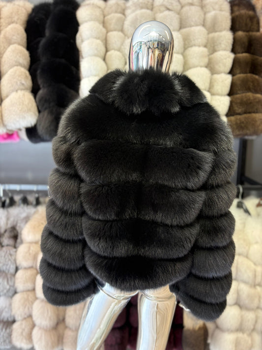 Jacheta din blana naturala de vulpe, cu revere