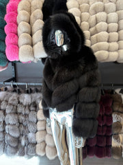 Striped polar fox jacket with hood