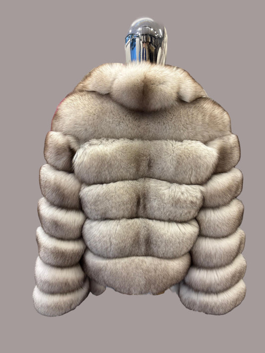 Jacheta din blana de vulpe polara, nuanta ecru