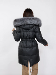 Geaca pufoasa de iarna cu guler din vulpe argintie KALINKA FURS