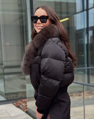Jacheta de iarnă cu puf de gâscă și guler din vulpe KALINKA FURS