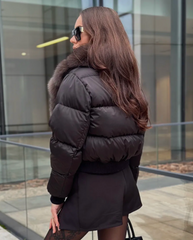Jacheta de iarnă cu puf de gâscă și guler din vulpe KALINKA FURS