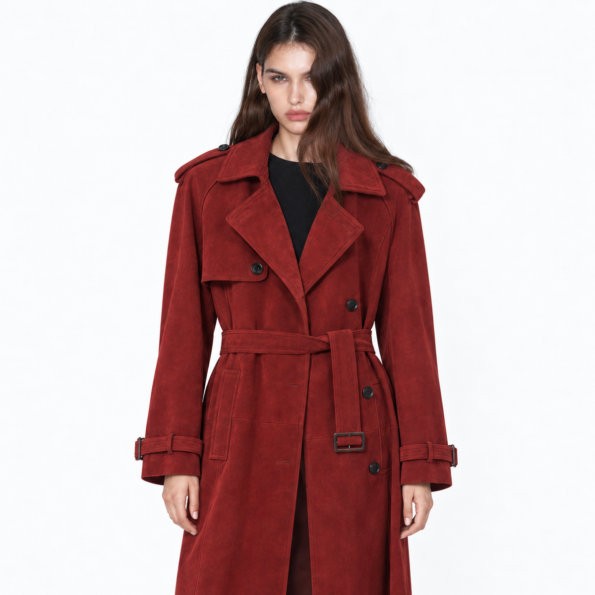 Ylona Wildleder-Trenchcoat, 120 cm lang