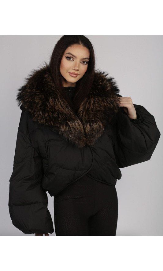 Geaca de fas cu guler din blana naturala de vulpe KALINKA FURS