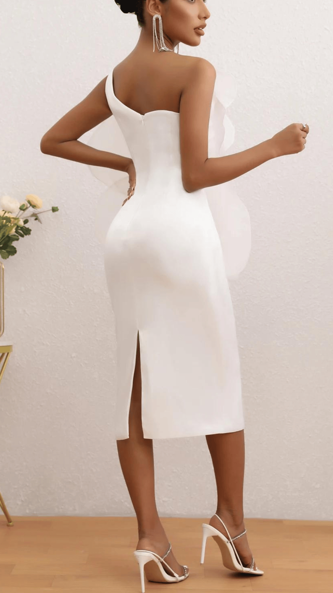Rochie cu detaliu flori albe KALINKA FURS