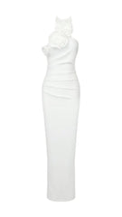 Rochie albă cu lungime midi cu trandafiri KALINKA FURS