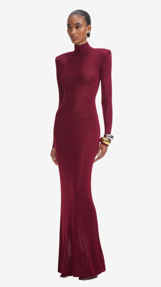 Rochie Maxi cu gât bordo KALINKA FURS